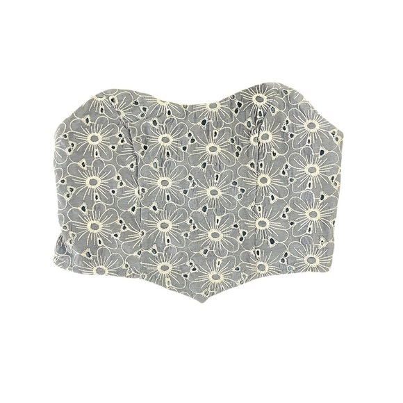 Blue and white cropped strapless top white eyelet lace design. Summer staple! - Picture 1 of 4